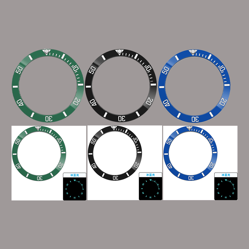 Watch Bezel Insert Ceramic Luminous - Groen Blauw Lichtgevende Schuine 38mm *