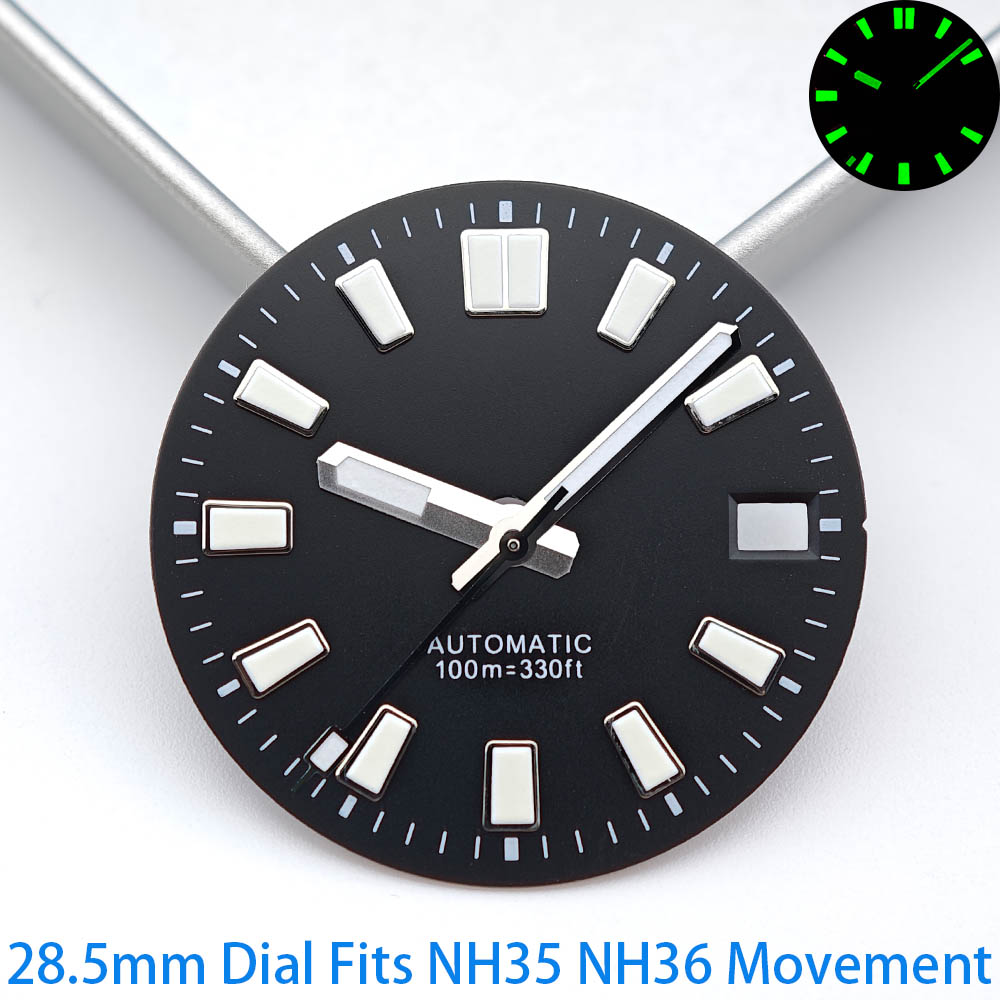 Watch Hands Set Luminous Replacement Nh35 - Hete Aanbieding 28,5mm Groene Lichtgevende Wijzerplaat
