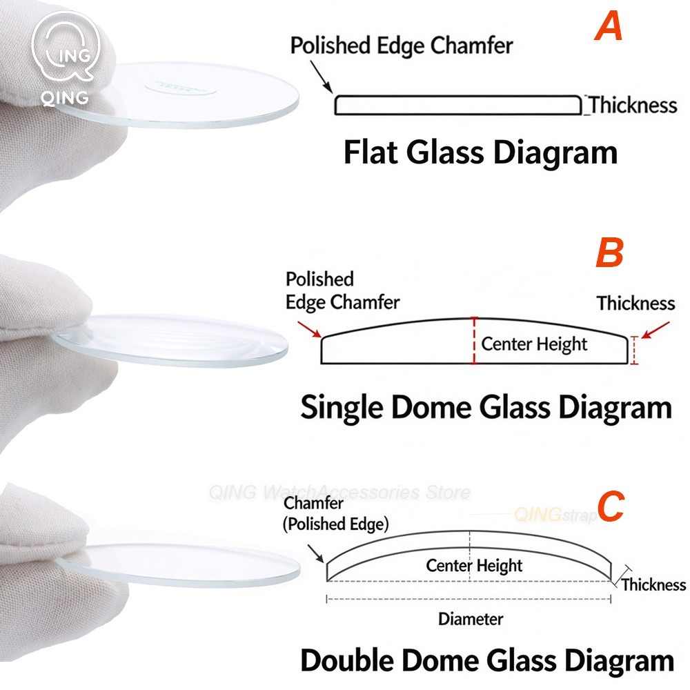 Sapphire Watch Crystal Double Domed - 1,2 mm dik horlogeglas, saffier, vervangend,