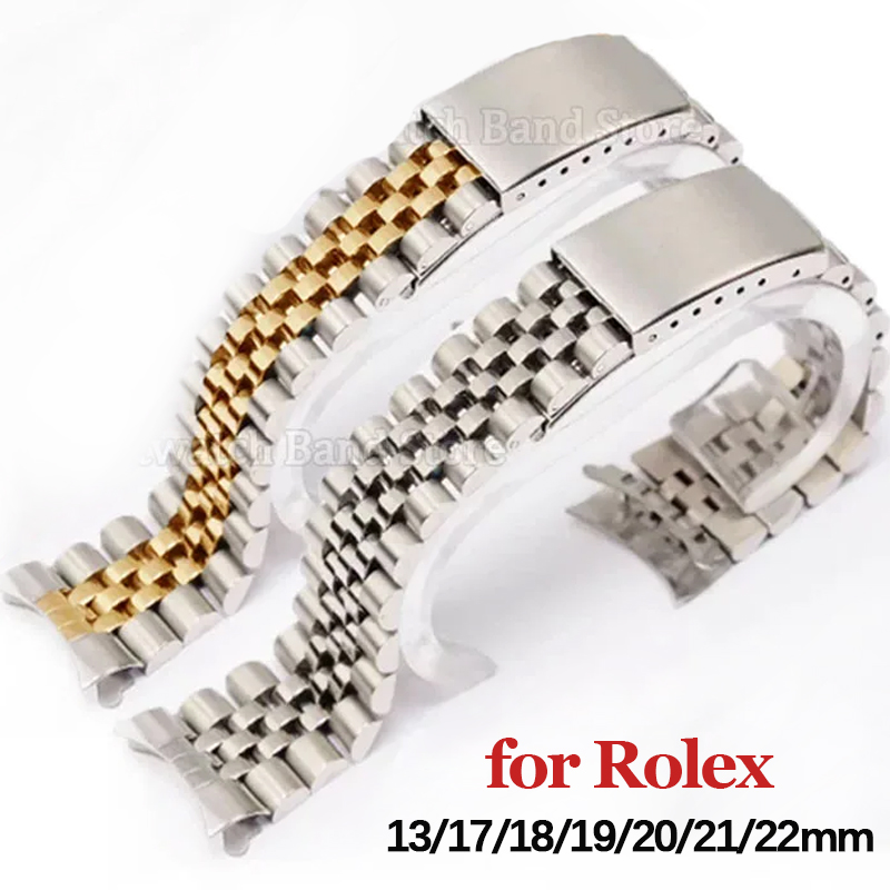 Solid Stainless Steel Watch Bracelet Jubilee - 13/17/18/2/21/22mm gebogen uiteinde metalen horlogeband voor