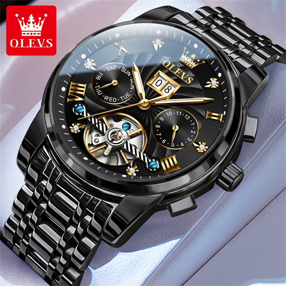 Skeleton Automatic Watch Luxury Tourbillon - OLEVS Klassieke herenhorloges Tourbillon Multifunctioneel volautomatisch
