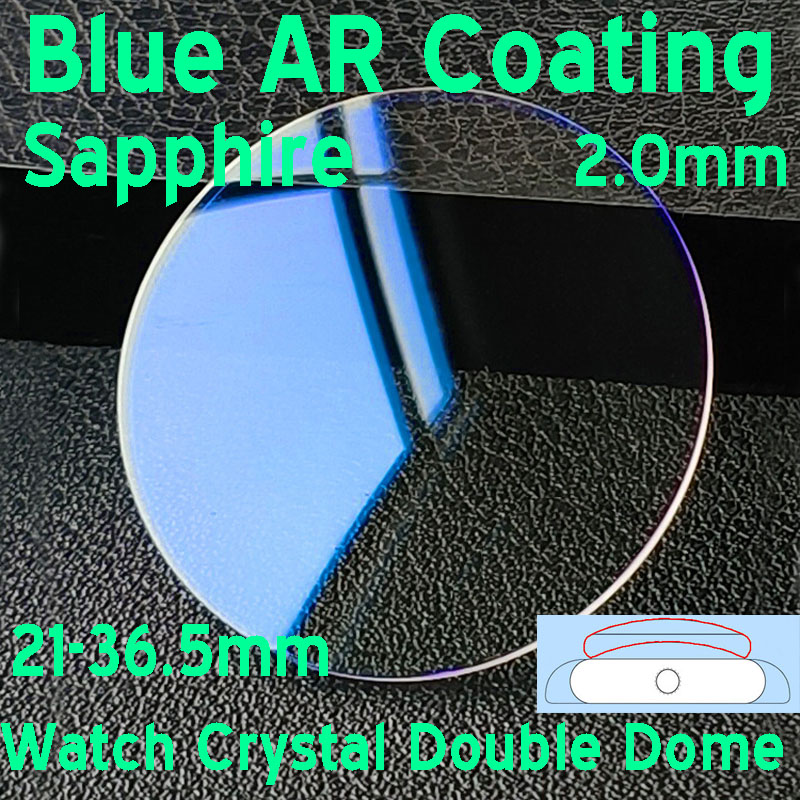 Sapphire Watch Crystal Double Domed - Blauwe AR Coating Saffier 2mm Double