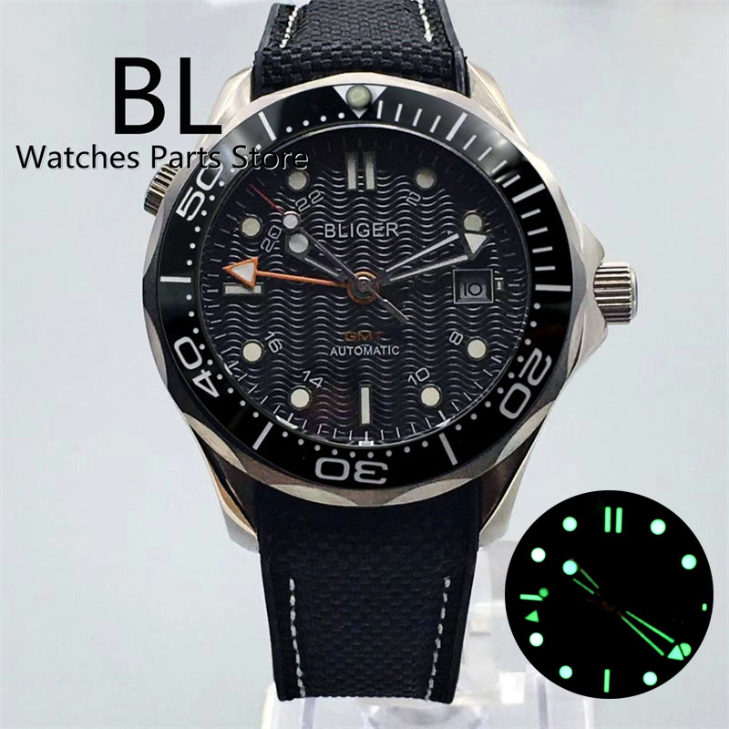 Watch Bezel Insert Ceramic Luminous - Bliger 41Mm Nh34 Gmt Zwart Mechanisch