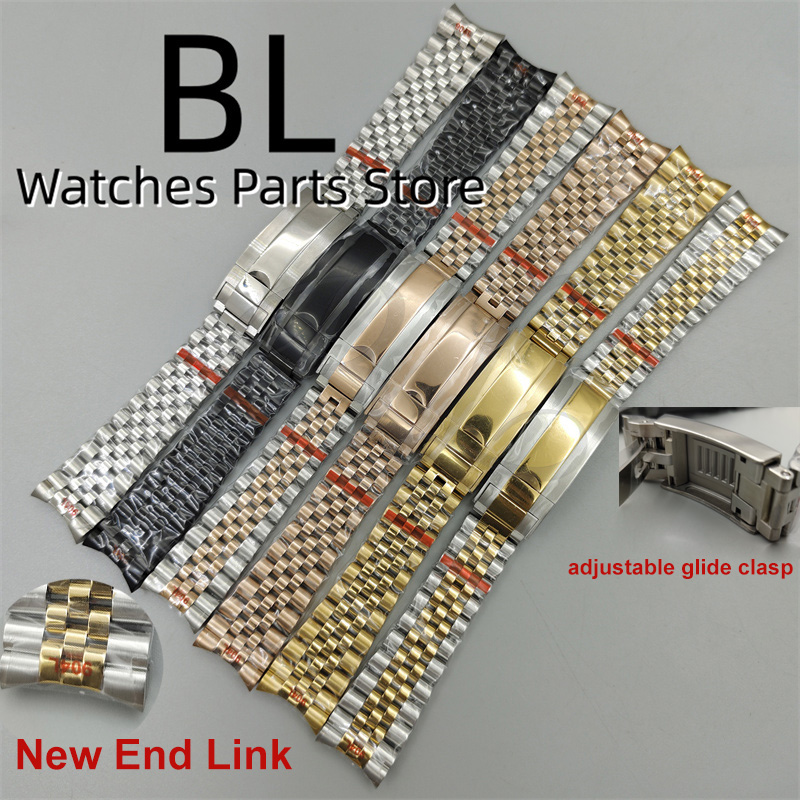Solid Stainless Steel Watch Bracelet Jubilee - BLIGER 20mm Nieuwe Gebogen Eindschakel Jubileum