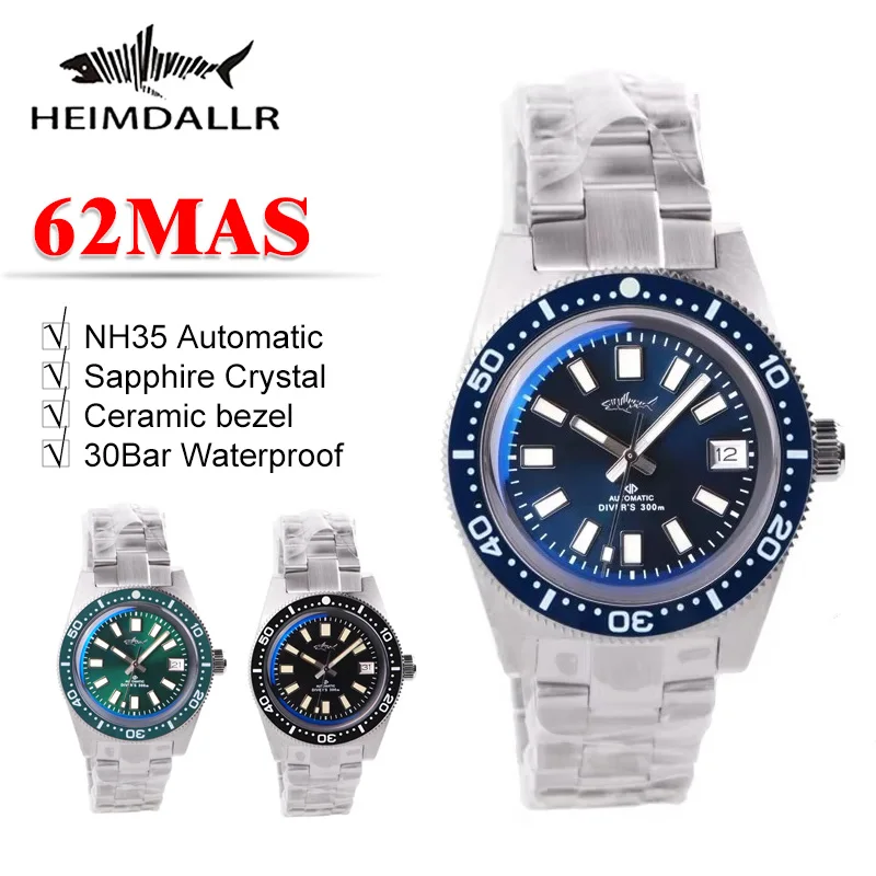 Sapphire Watch Crystal Double Domed - HEIMDALLR 62MAS Homage Horloge 41mm NH35