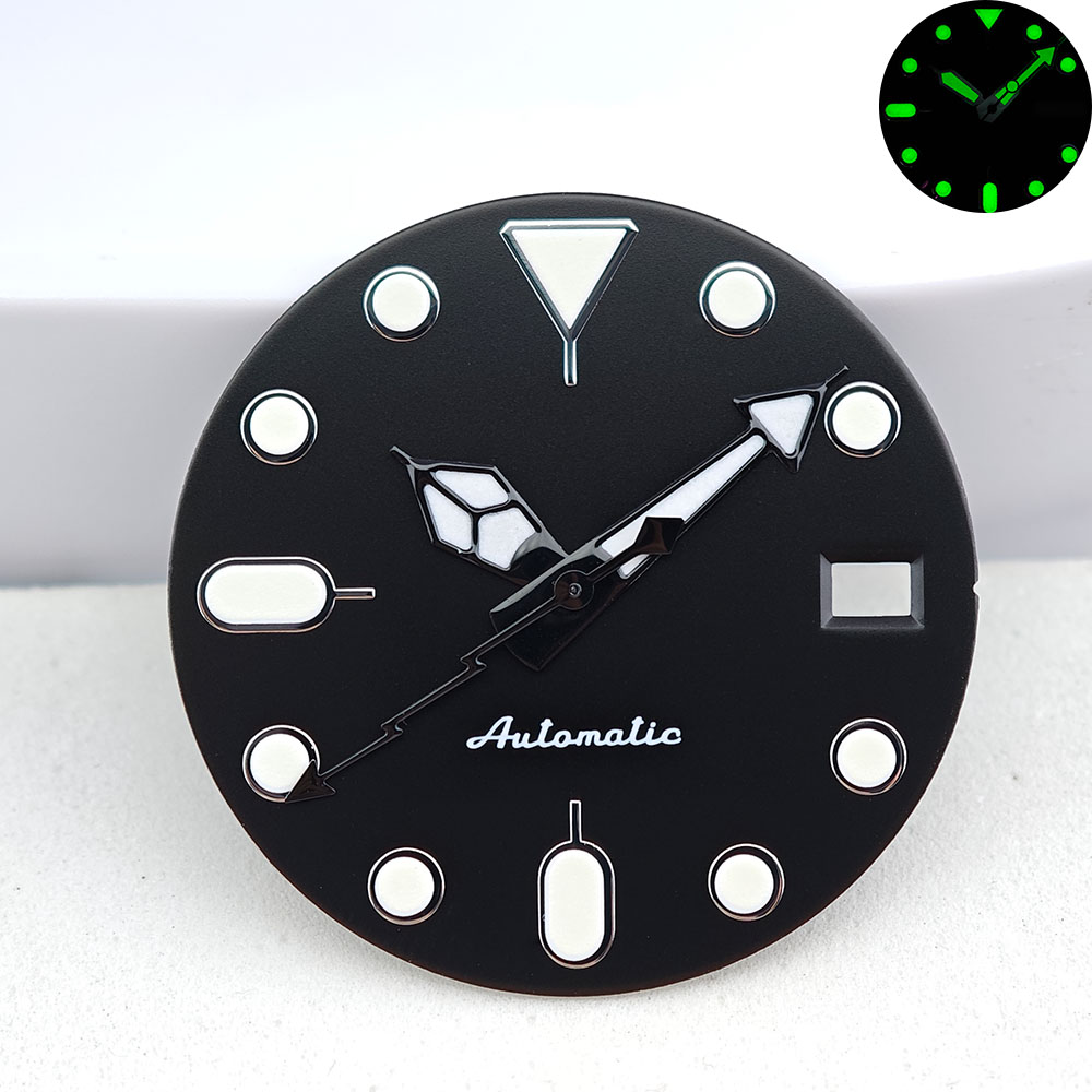 28,5 mm zwarte wijzerplaat & w - Watch Hands Set Luminous Replacement Nh35 recensie en prijs